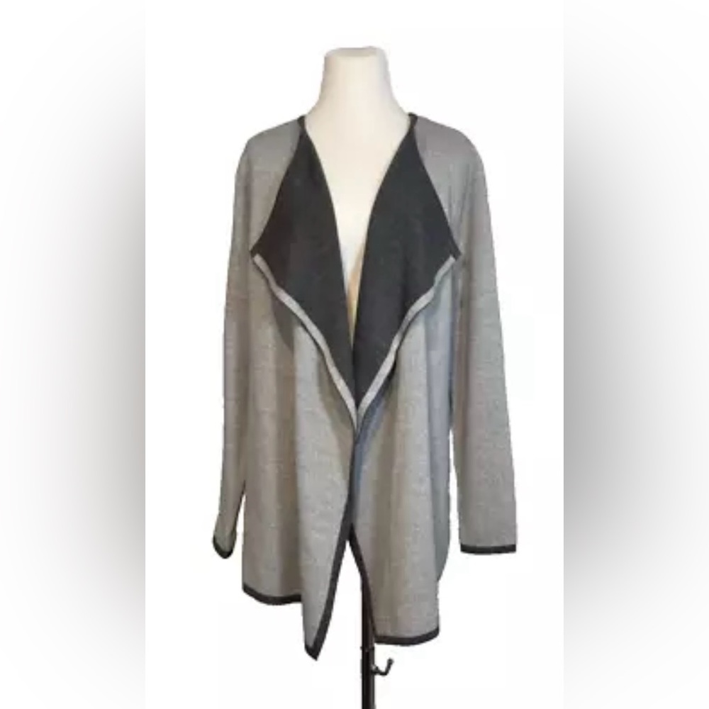 Lineamaglia Italy L Gray Wool Blend Waterfall Draping Open Cardigan Sweater